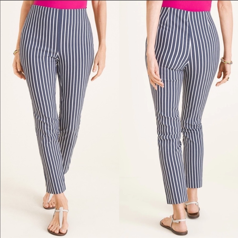 3/$20 Chicos Bridgette Blue Striped Slim Fit Ankle Pants Women’s 4